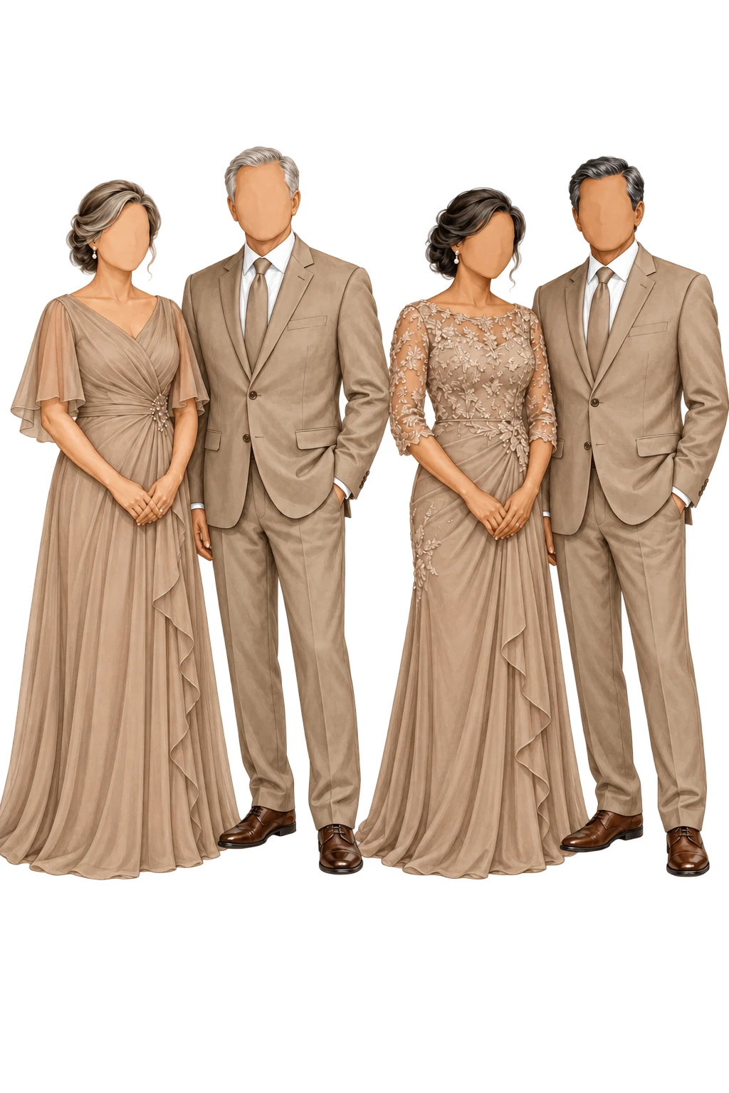 Parents illustrated attire: Champagne taupe attire · #B59B83